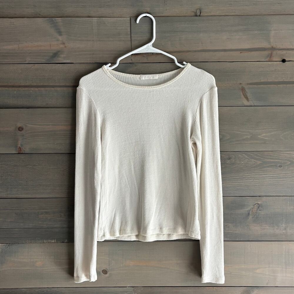 SABLYN | Ribbed Viscose Long Sleeve Crewneck Top Cream/Ivory Size L EUC